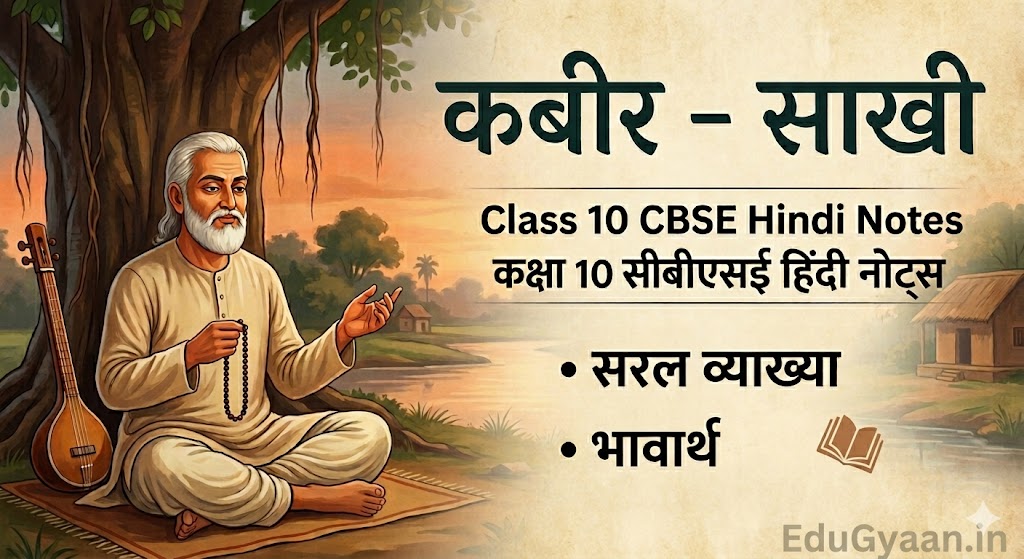 कबीर – साखी | Class 10 CBSE Hindi Notes with सरल व्याख्या, भावार्थ और महत्वपूर्ण प्रश्न